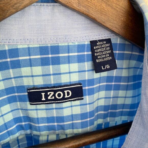 Izod Blue and Teal Plaid Button Down Shirt - Large - Picture 3 of 4